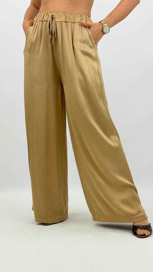 Calça acetinada bege/dourado
