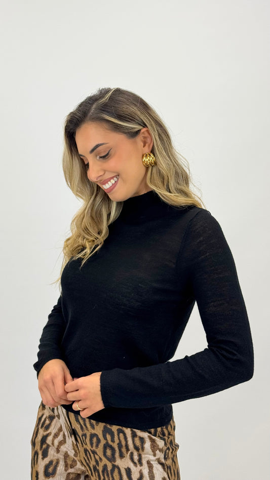 Camisola malha básica lã merino preto