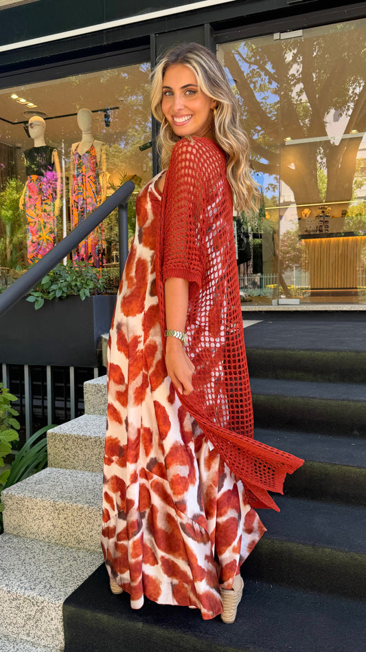 Kimono malha perfurada telha