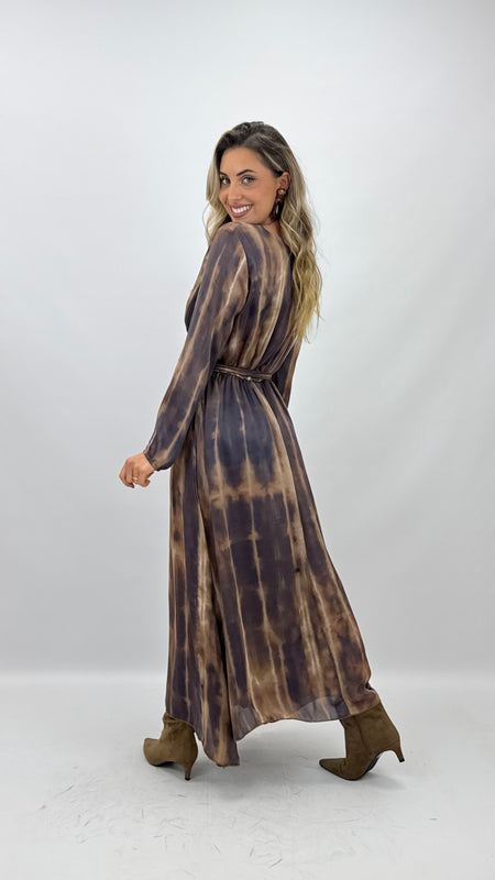 Vestido midi matizado tons castanho e camel hover