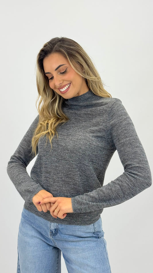 Camisola malha básica lã merino cinza