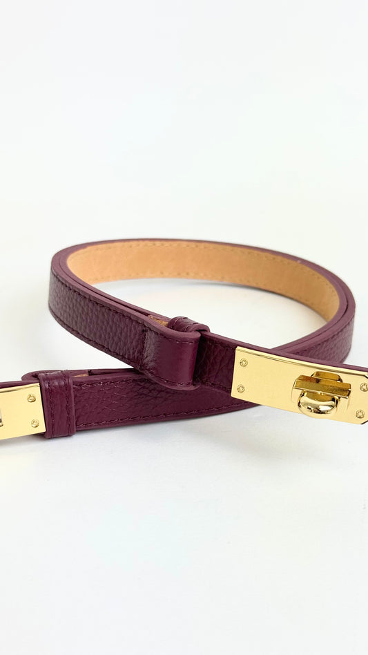 Cinto em pele genuína ajustável bordeaux