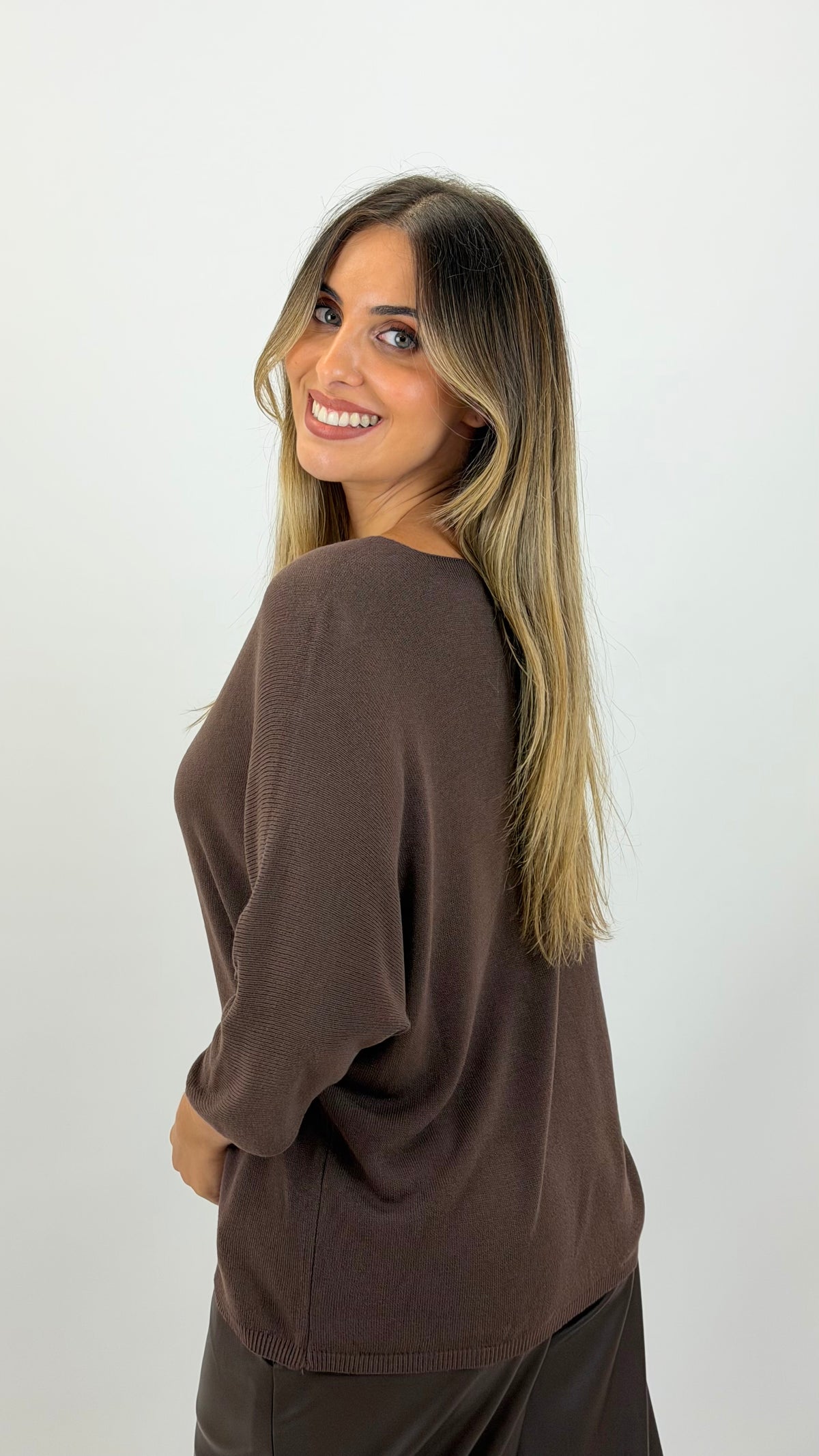 Camisola malha básica meia-estação castanha