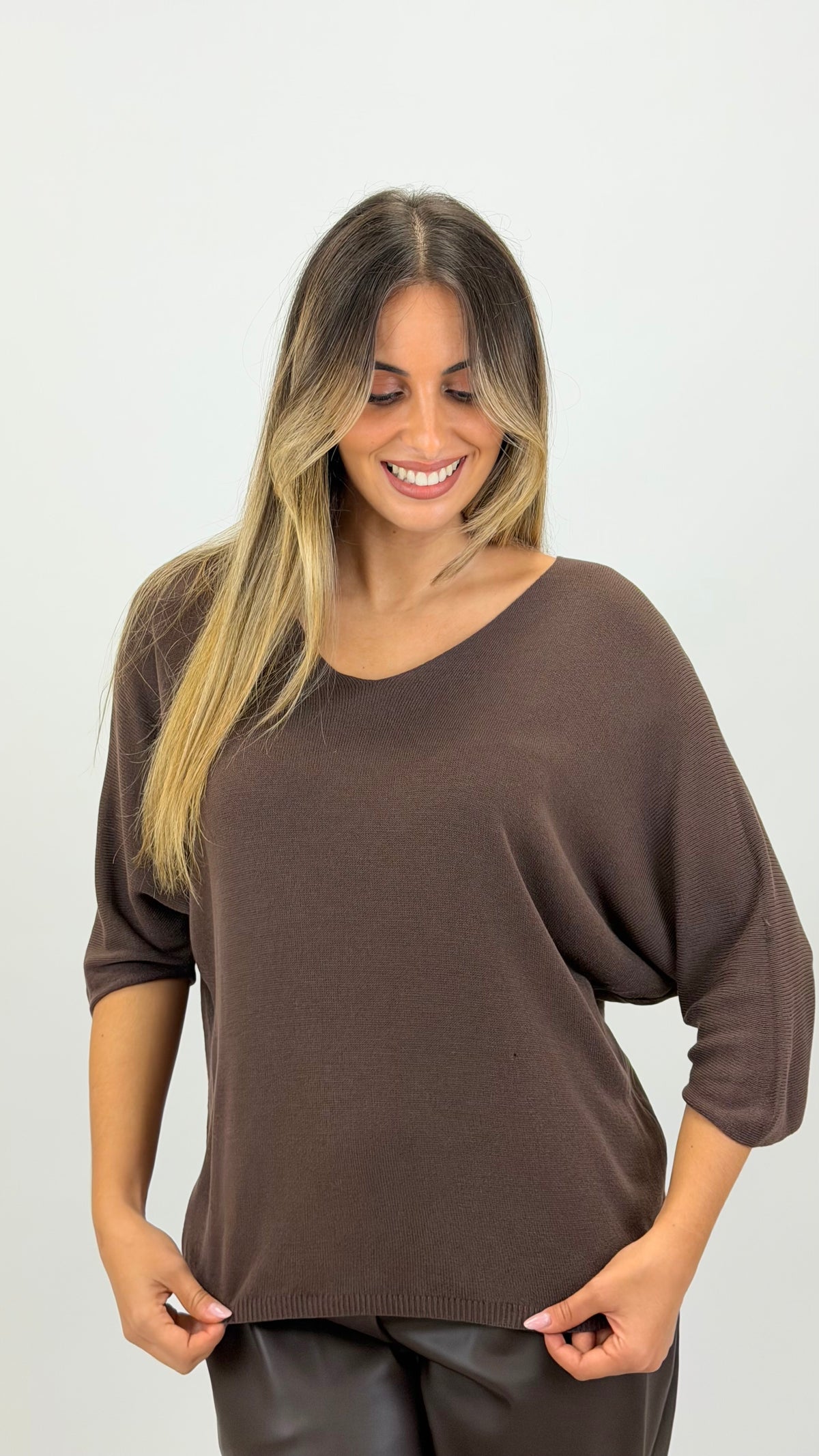 Camisola malha básica meia-estação castanha