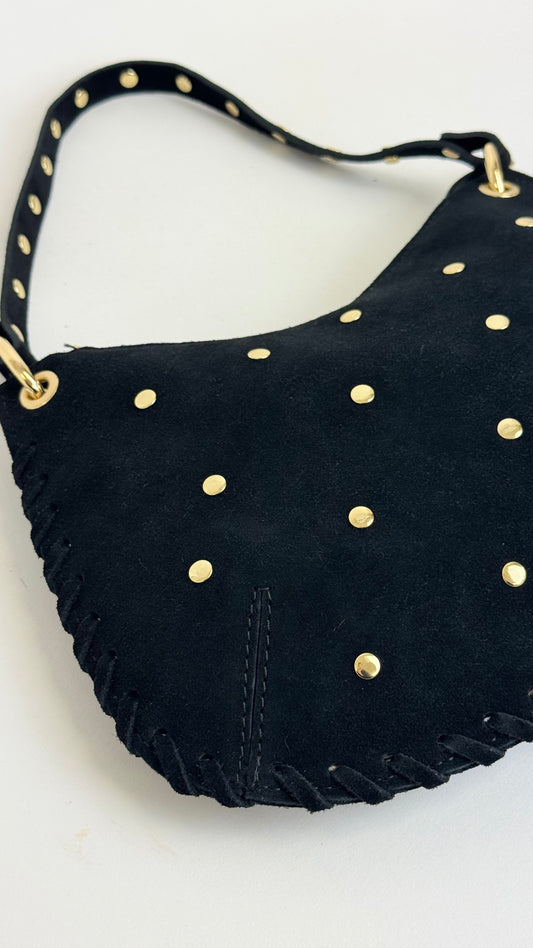 Carteira pequena em pele genuína preta com tachinhas