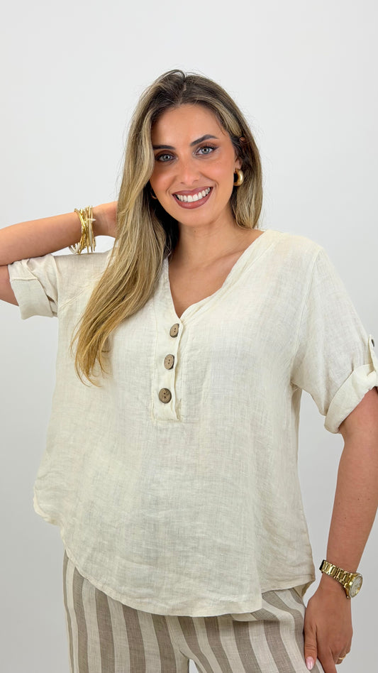Blusa linho pérola com botões