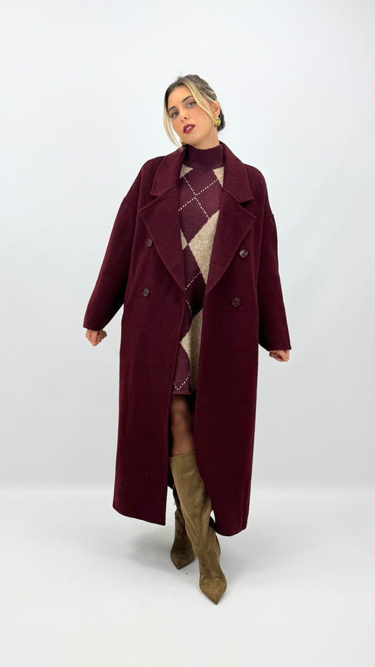 Sobretudo de fazenda comprido com botões bordeaux