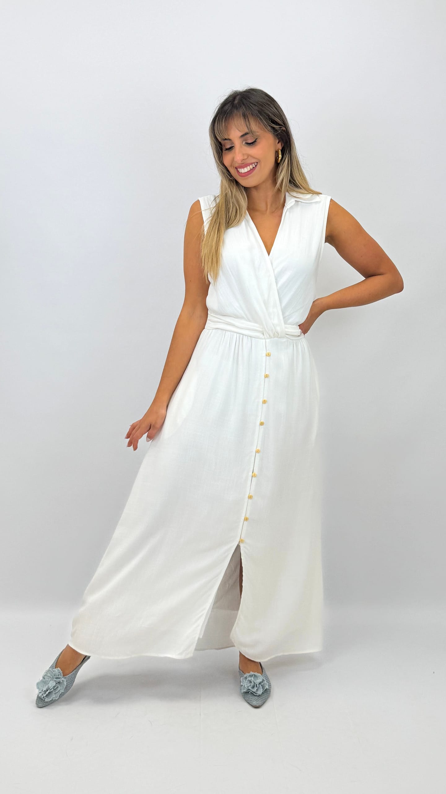 Vestido midi cavado branco