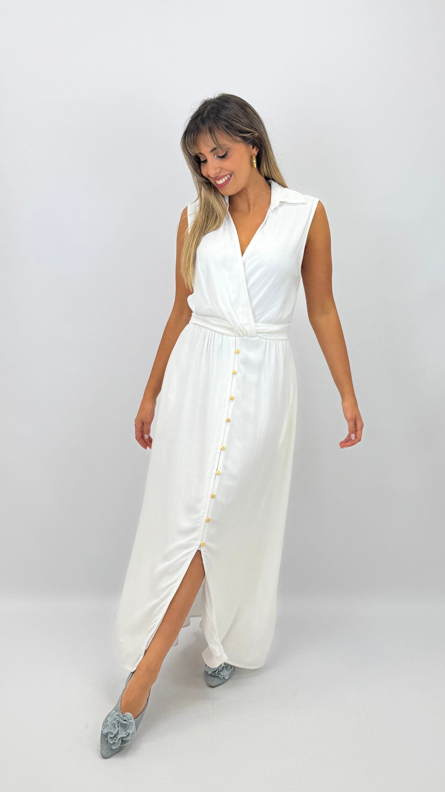 Vestido midi cavado branco