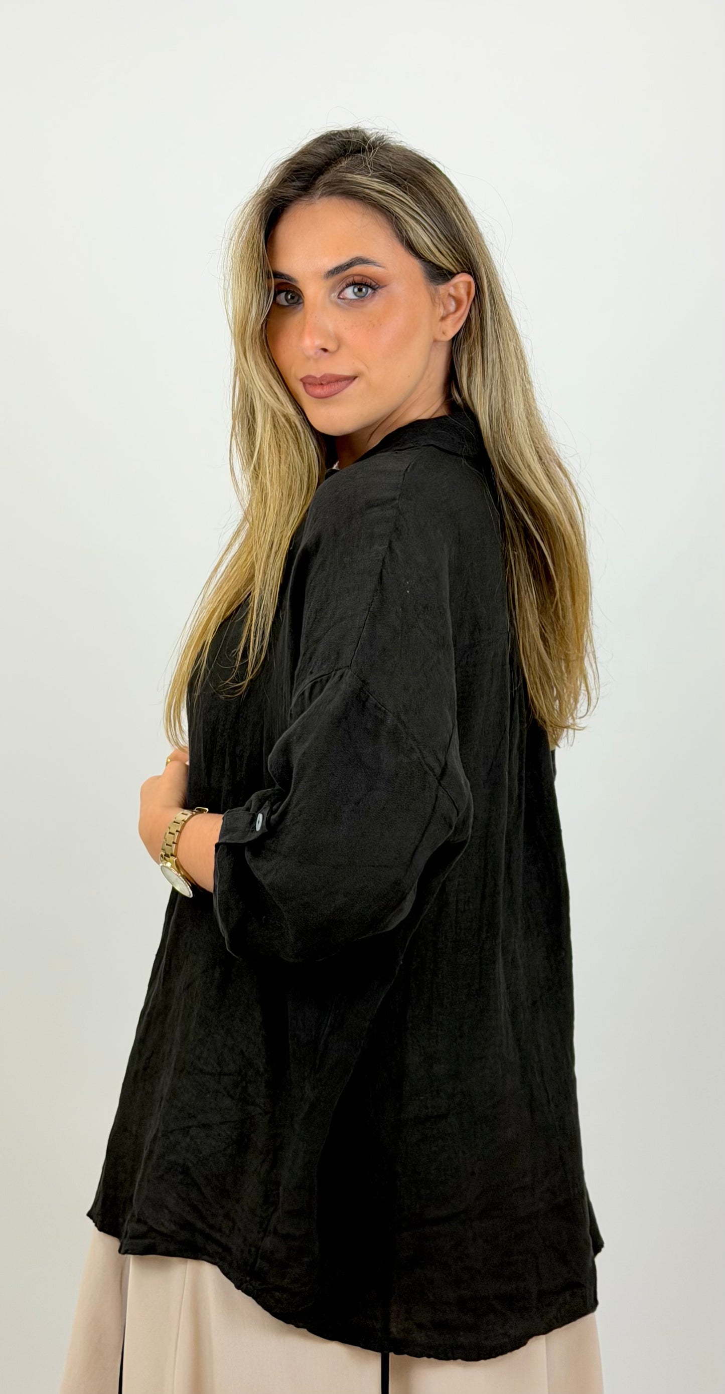 Camisa linho preto