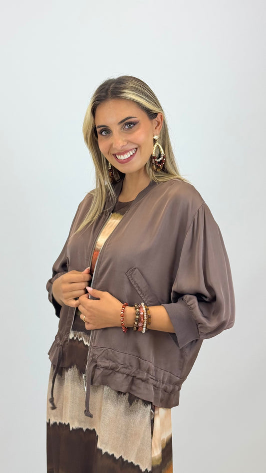 Bomber acetinado castanho