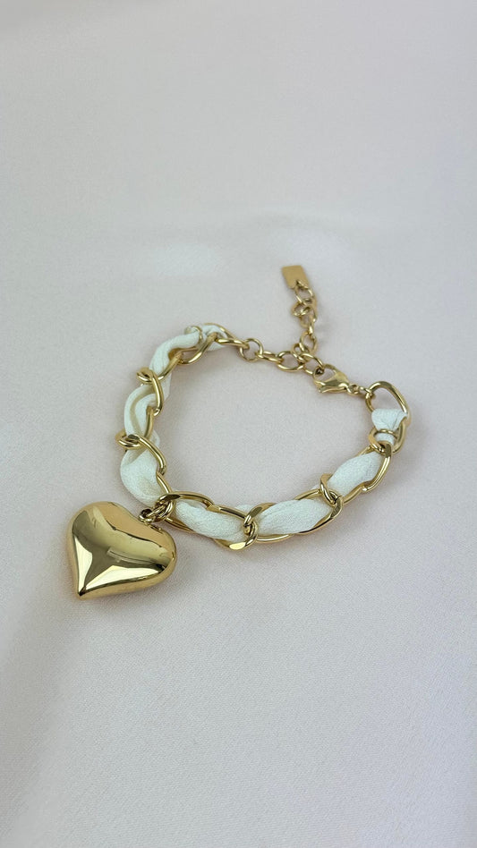 Pulseira corrente e coração aço dourado