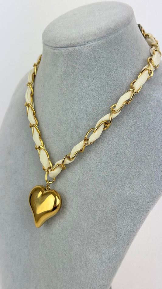 Colar corrente e coração aço dourado
