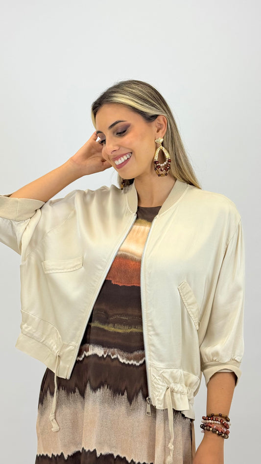 Bomber acetinado bege