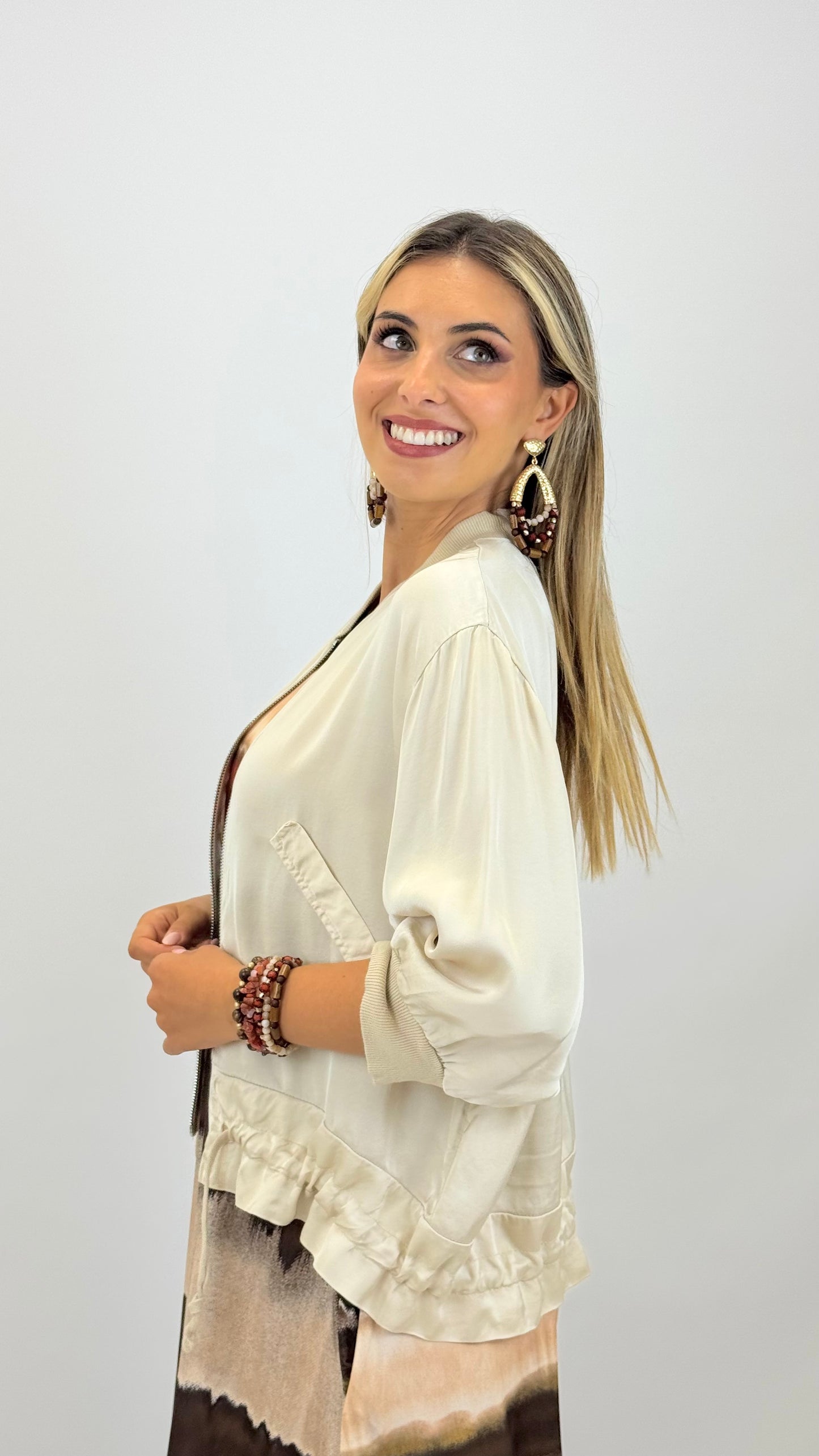 Bomber acetinado bege