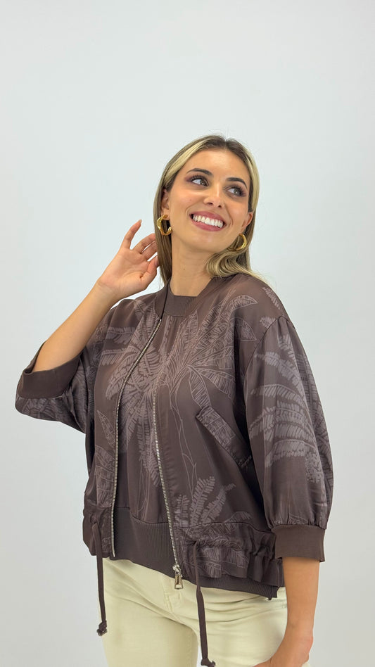 Bomber acetinado com padrão castanho
