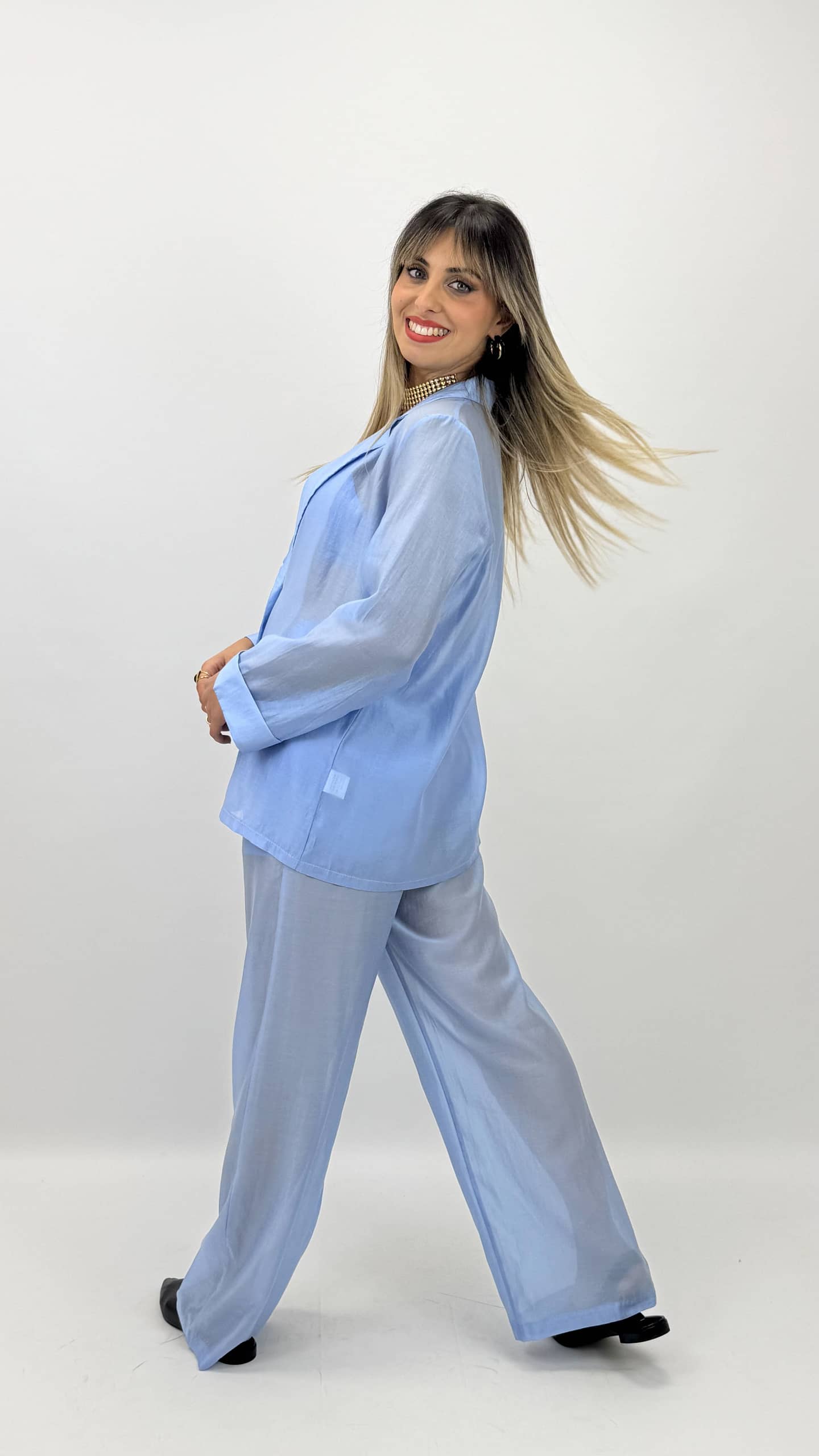 Conjunto 3 peças azul-bebé acetinado