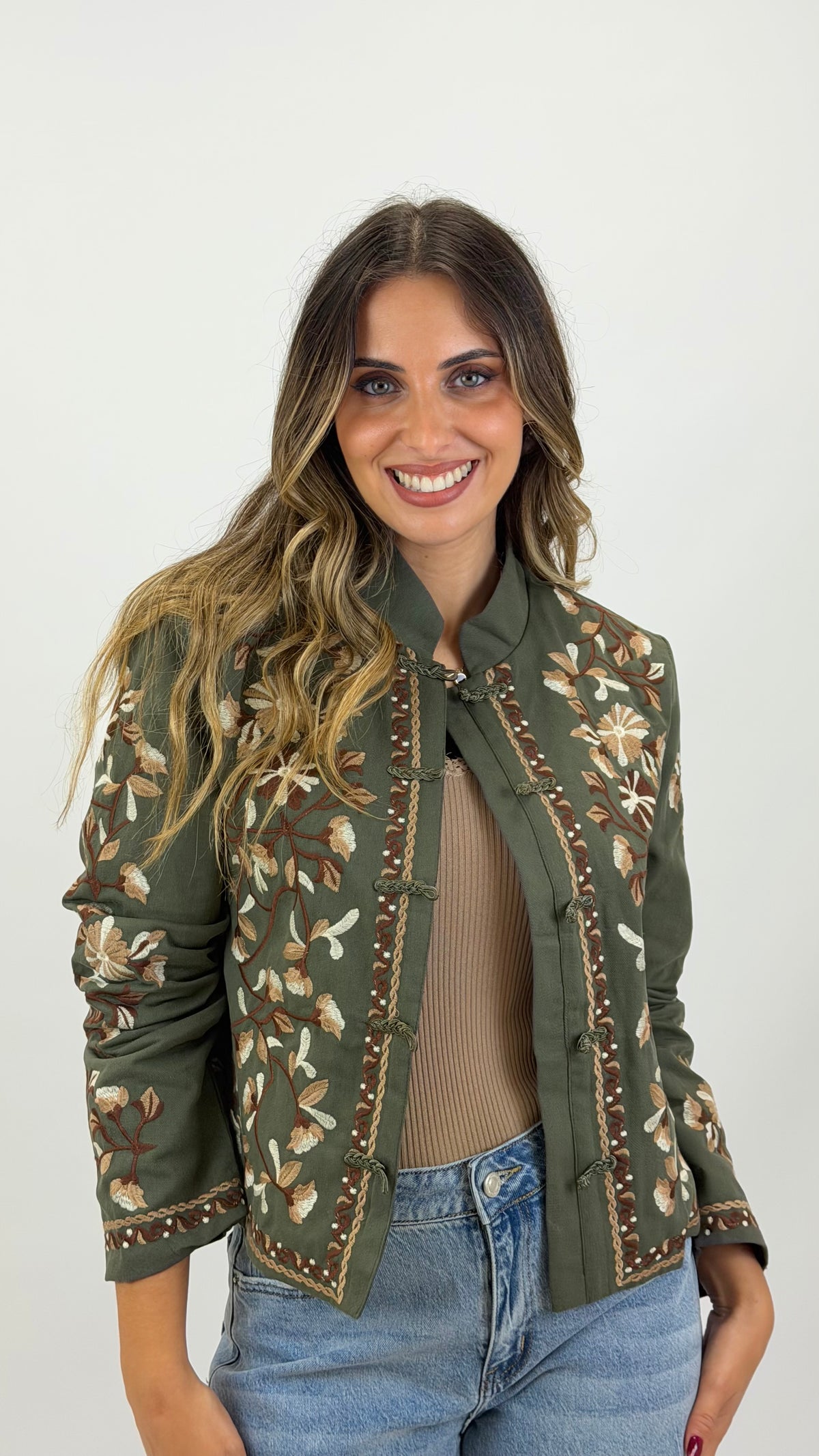 Bomber sarja bordada verde
