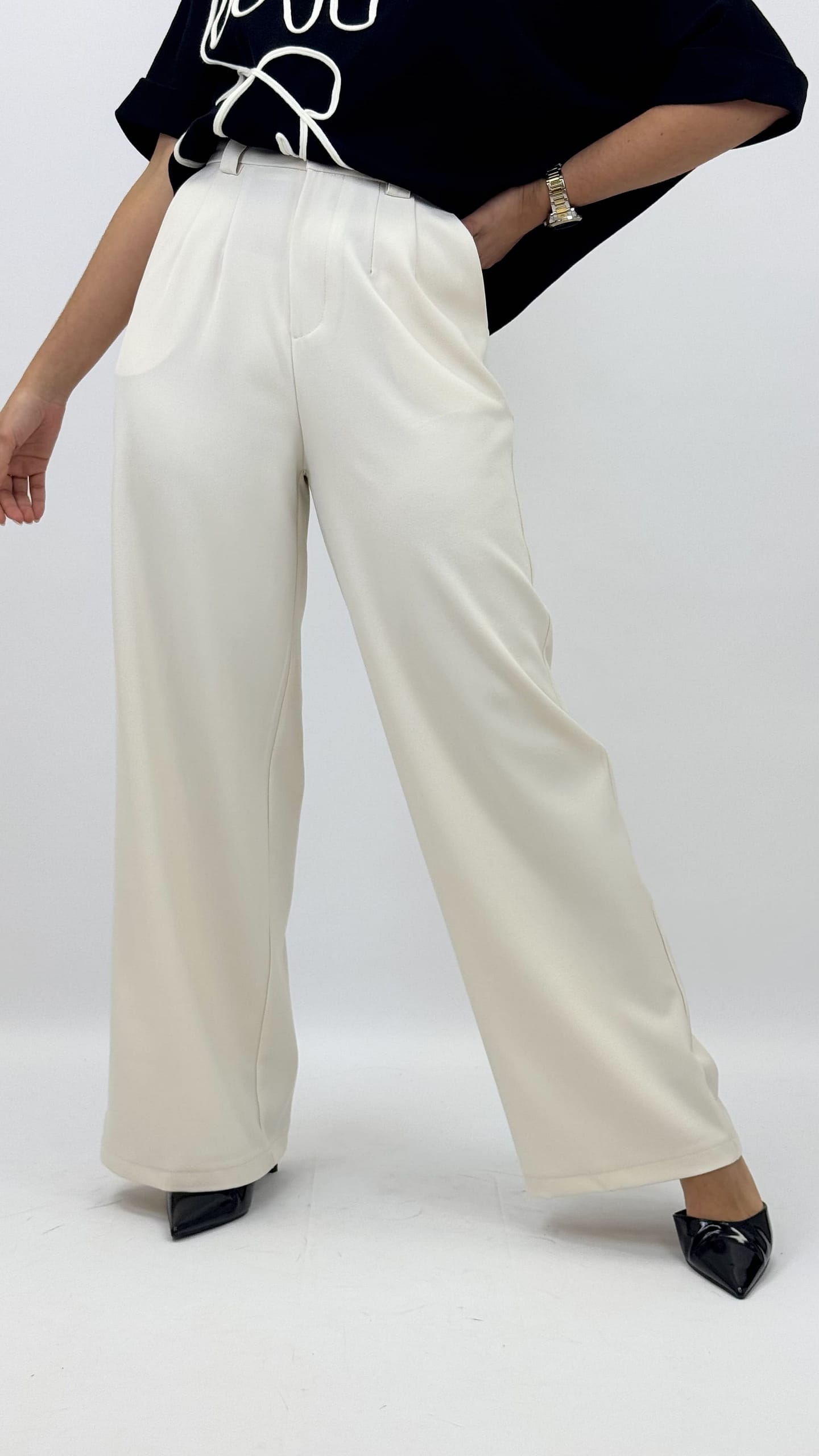 Calça alfaiataria creme