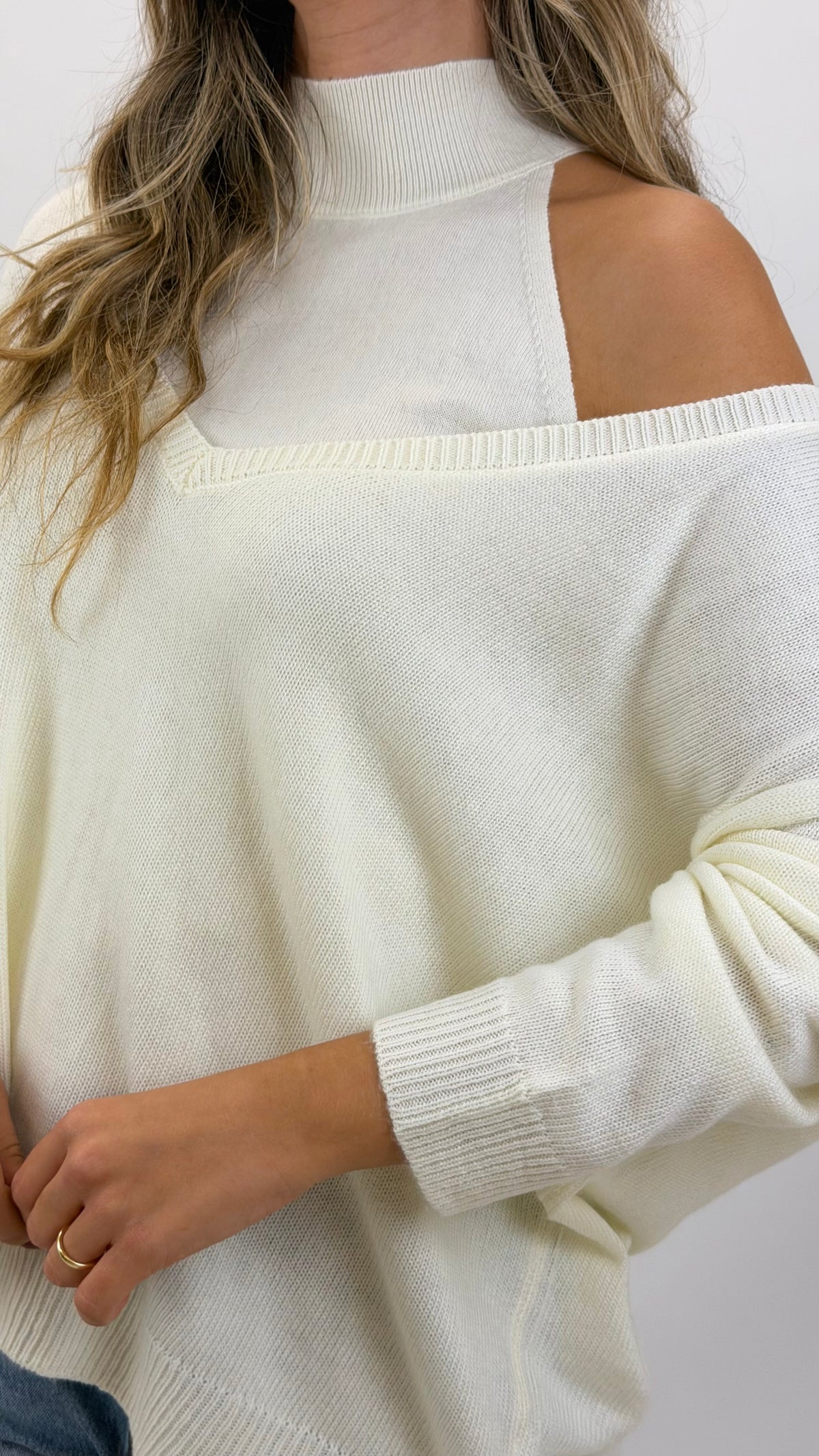 Camisola malha larga pérola com top interior