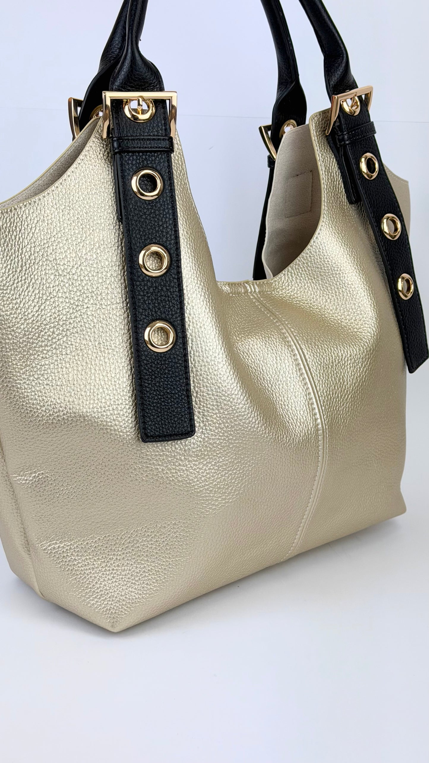Carteira/saco eco-pele dourado e bege