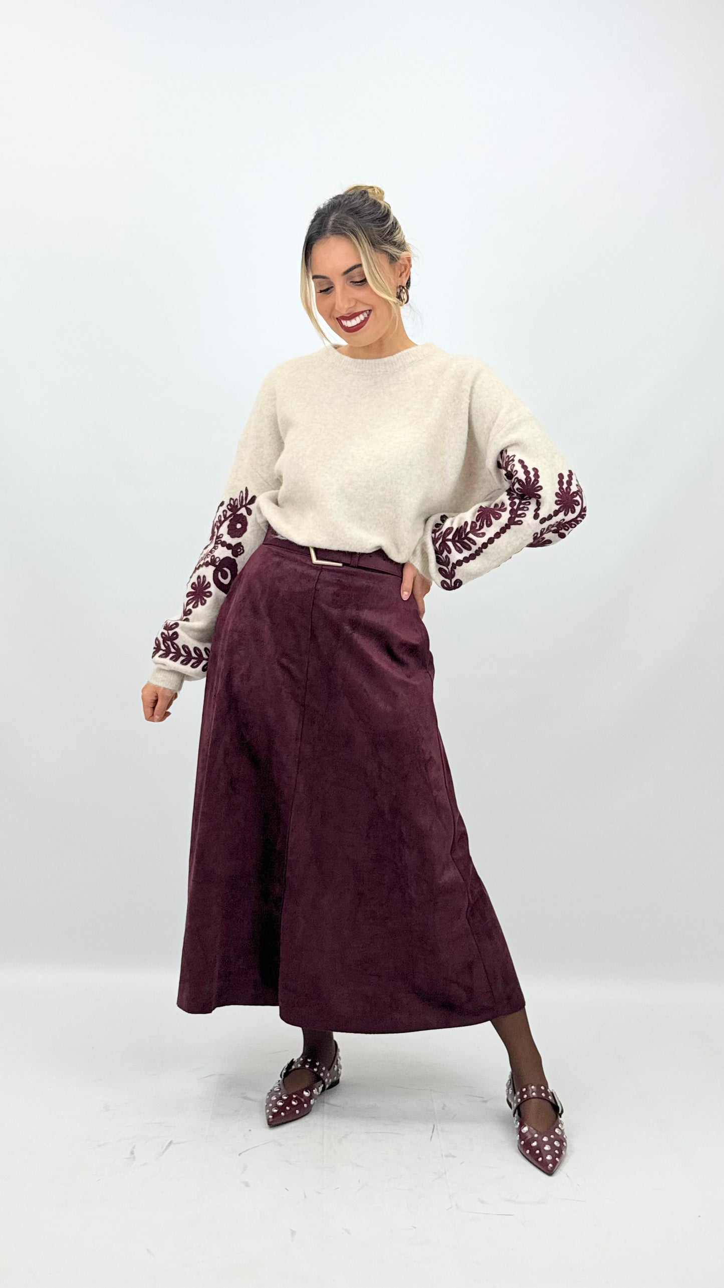 Saia de camurça bordeaux