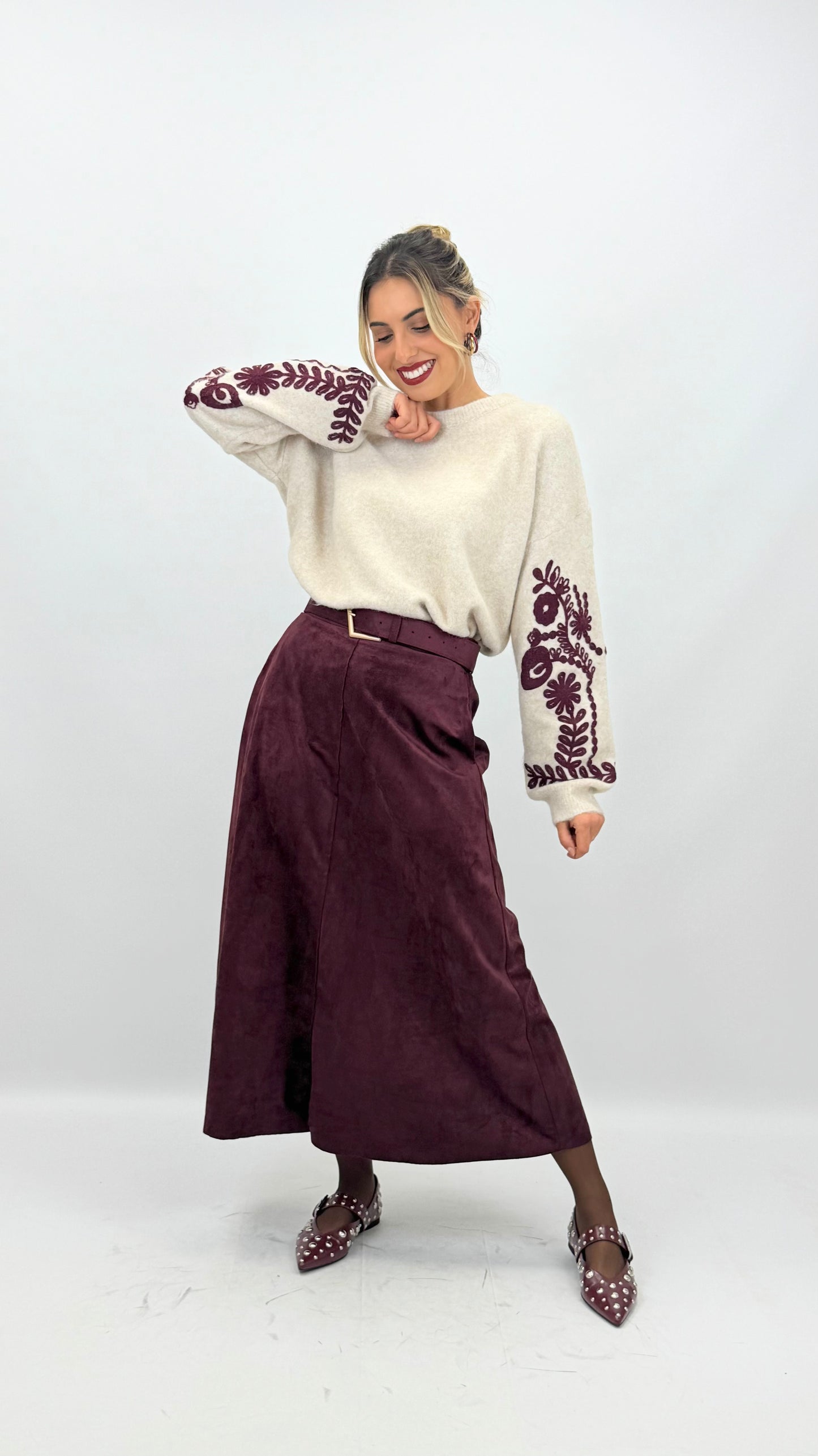 Saia de camurça bordeaux