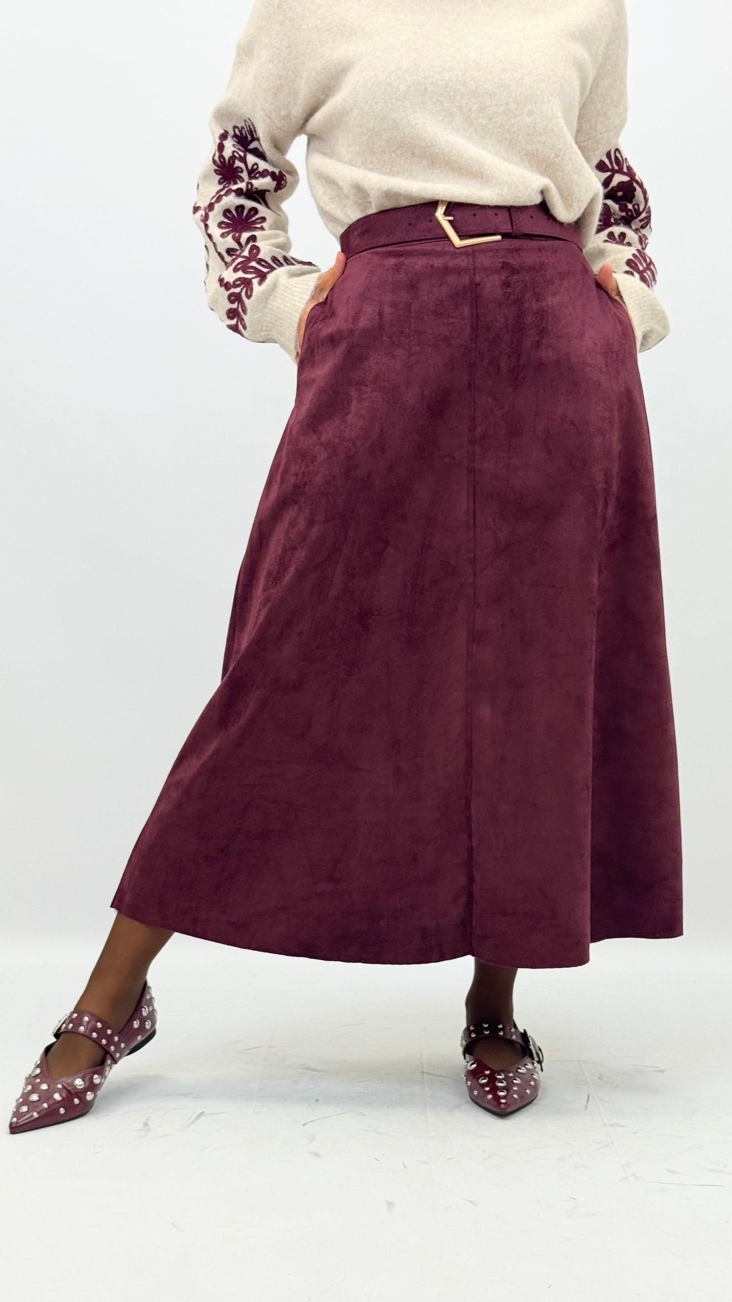Saia de camurça bordeaux