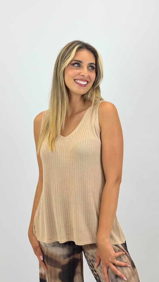 Top malha canelada caramelo