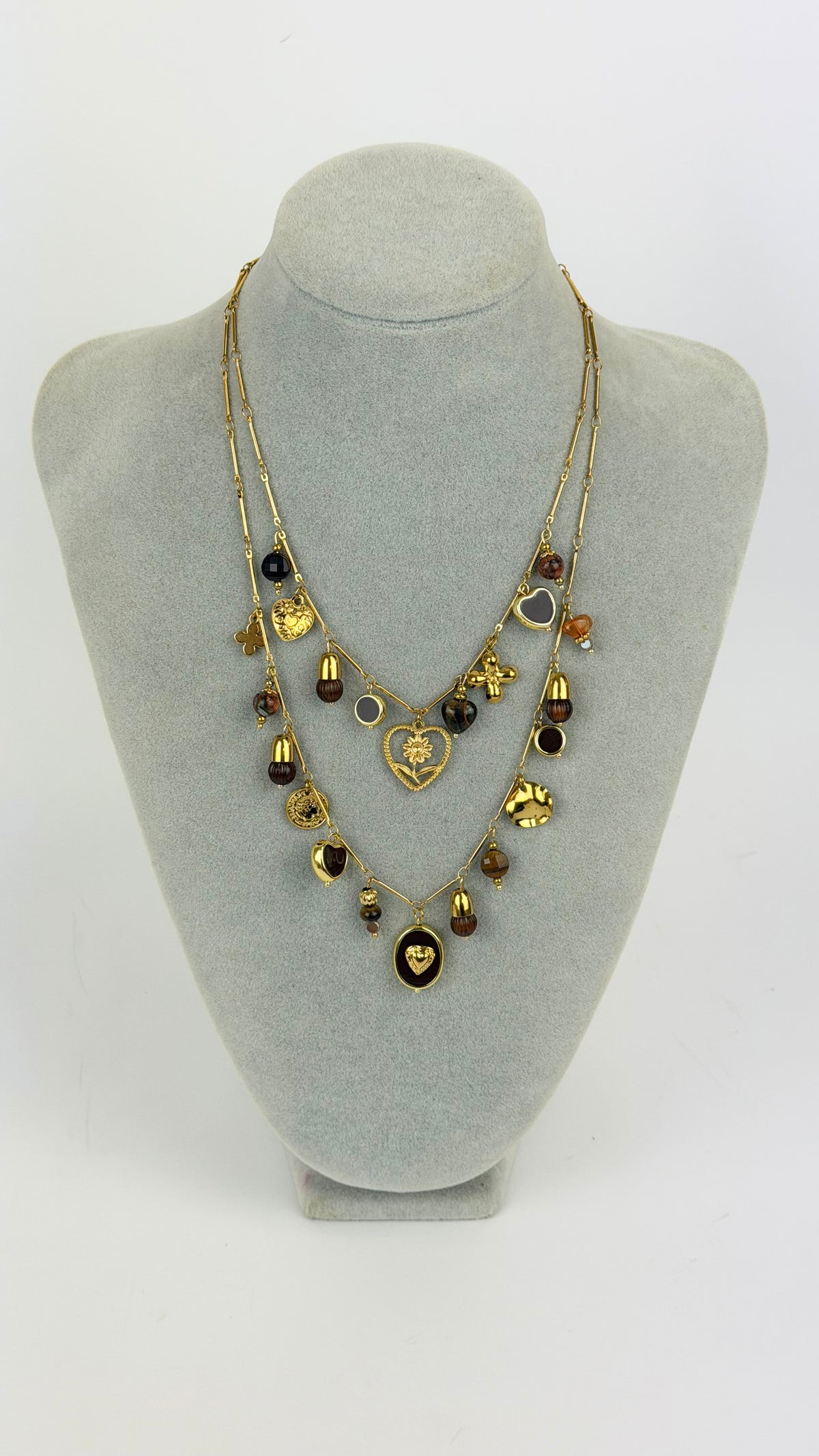 Fio aço dourado pendentes castanho