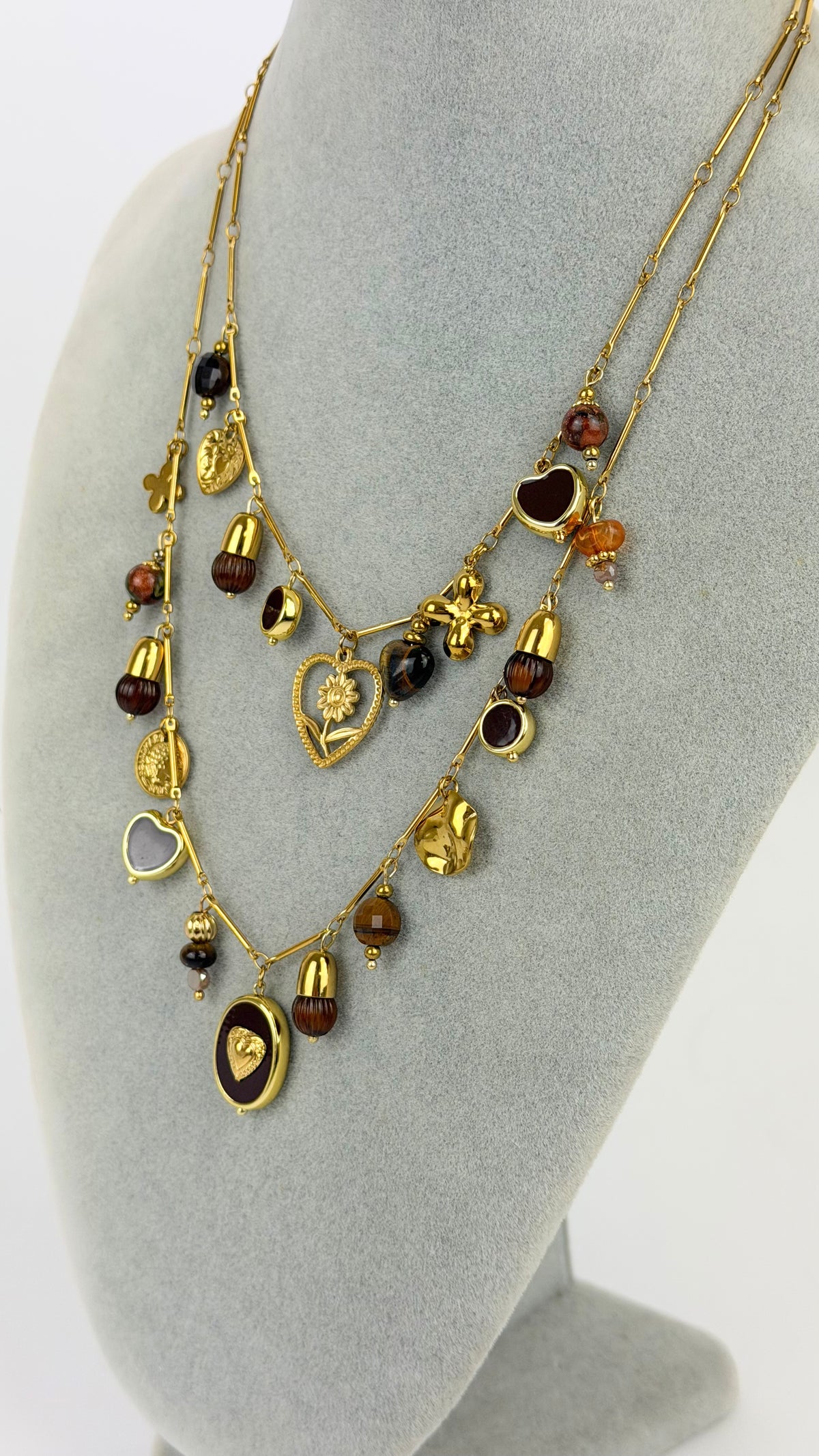 Fio aço dourado pendentes castanho