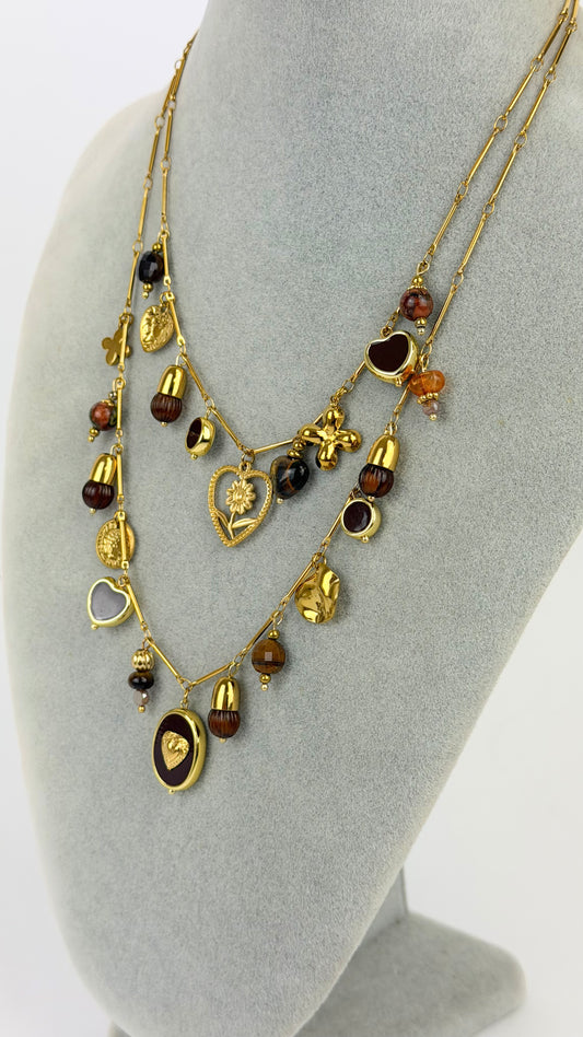 Fio aço dourado pendentes castanho