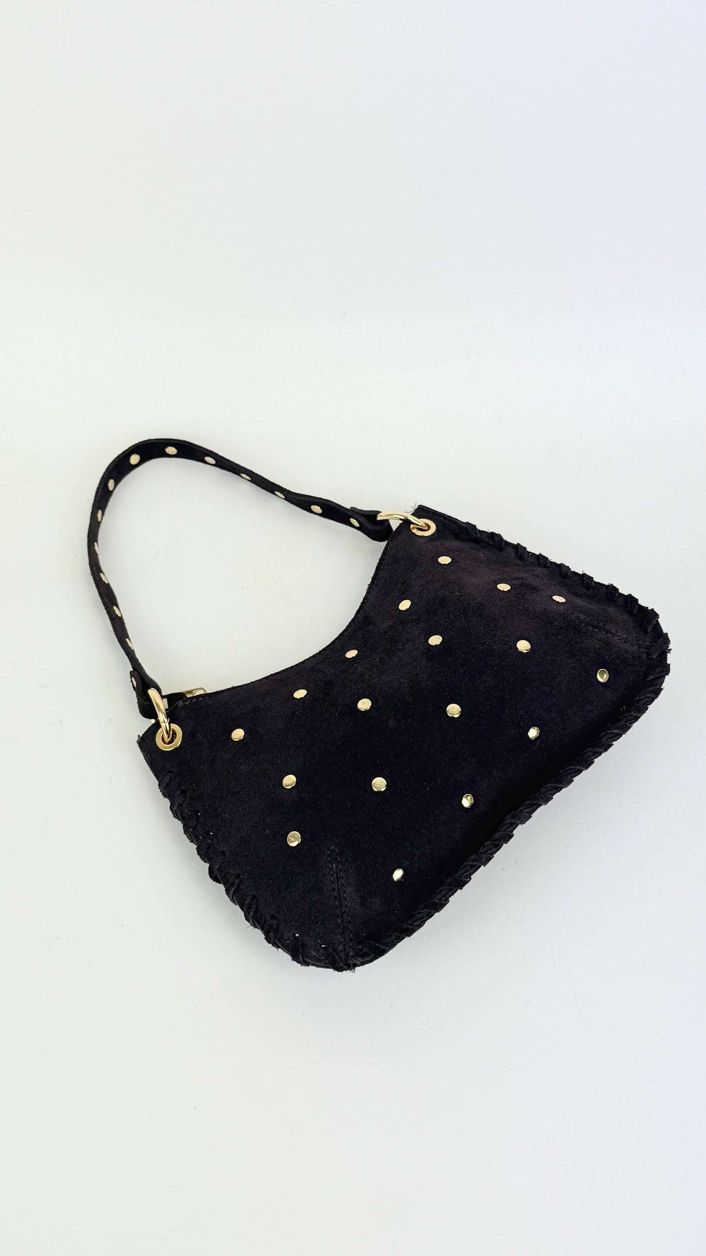 Carteira pequena em pele genuína castanho com tachinhas