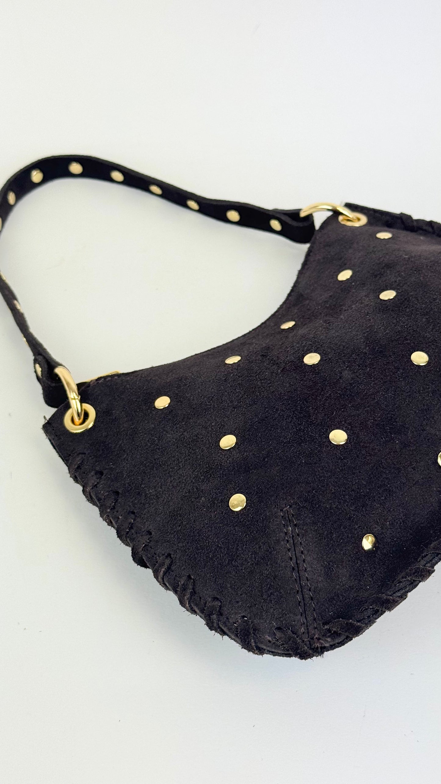 Carteira pequena em pele genuína castanho com tachinhas