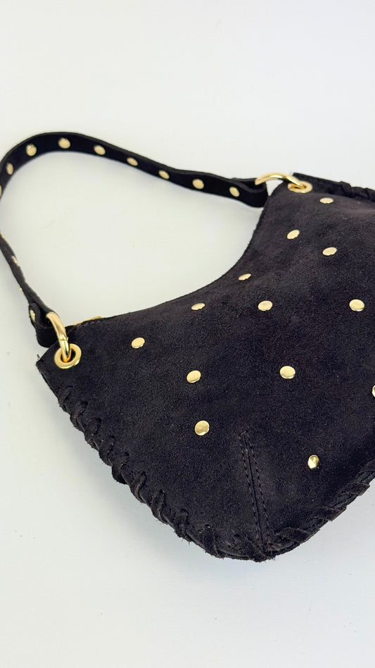 Carteira pequena em pele genuína castanho com tachinhas