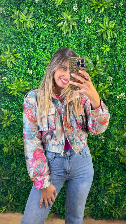 Blusão Tropicalia tons rosa