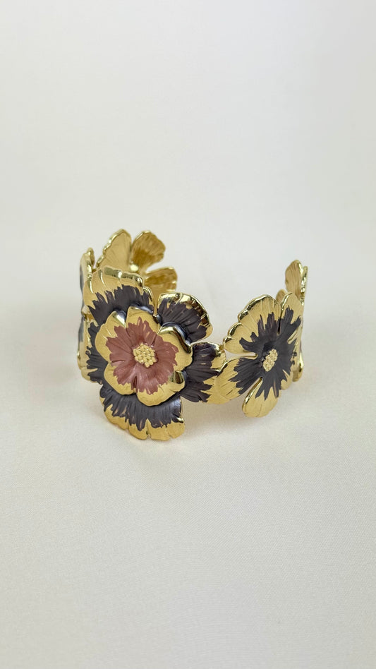 Escrava desenhos florais tons castanho e bronze