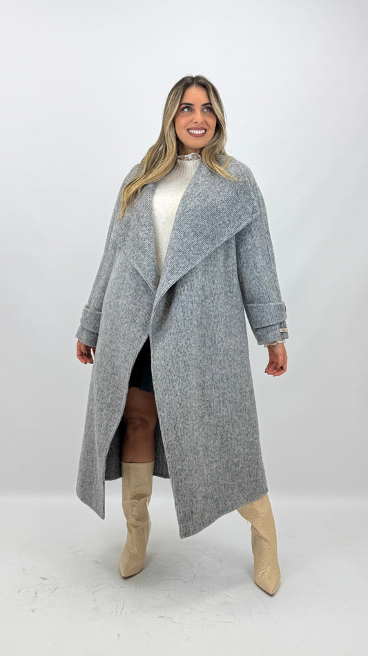 Sobretudo fazenda quente cinza riscado