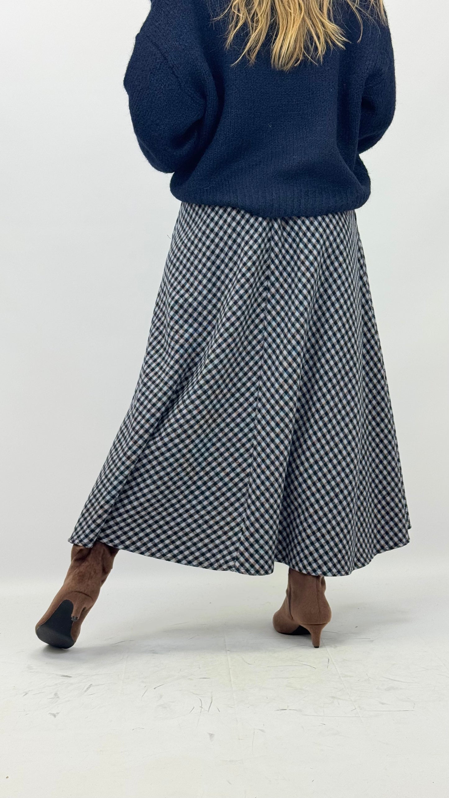 Saia fazenda vichy tons azul-marinho e azul-bebé