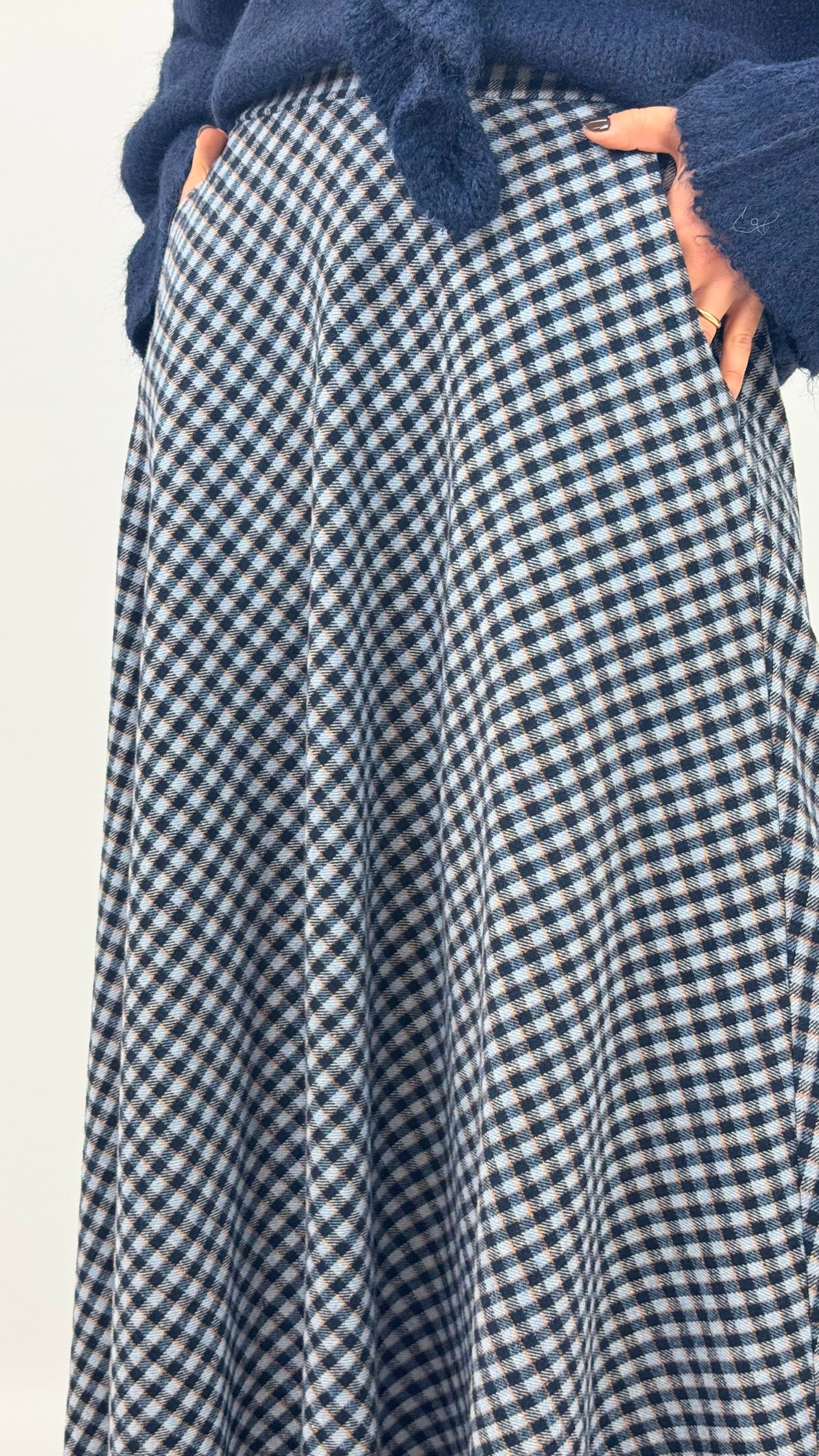 Saia fazenda vichy tons azul-marinho e azul-bebé