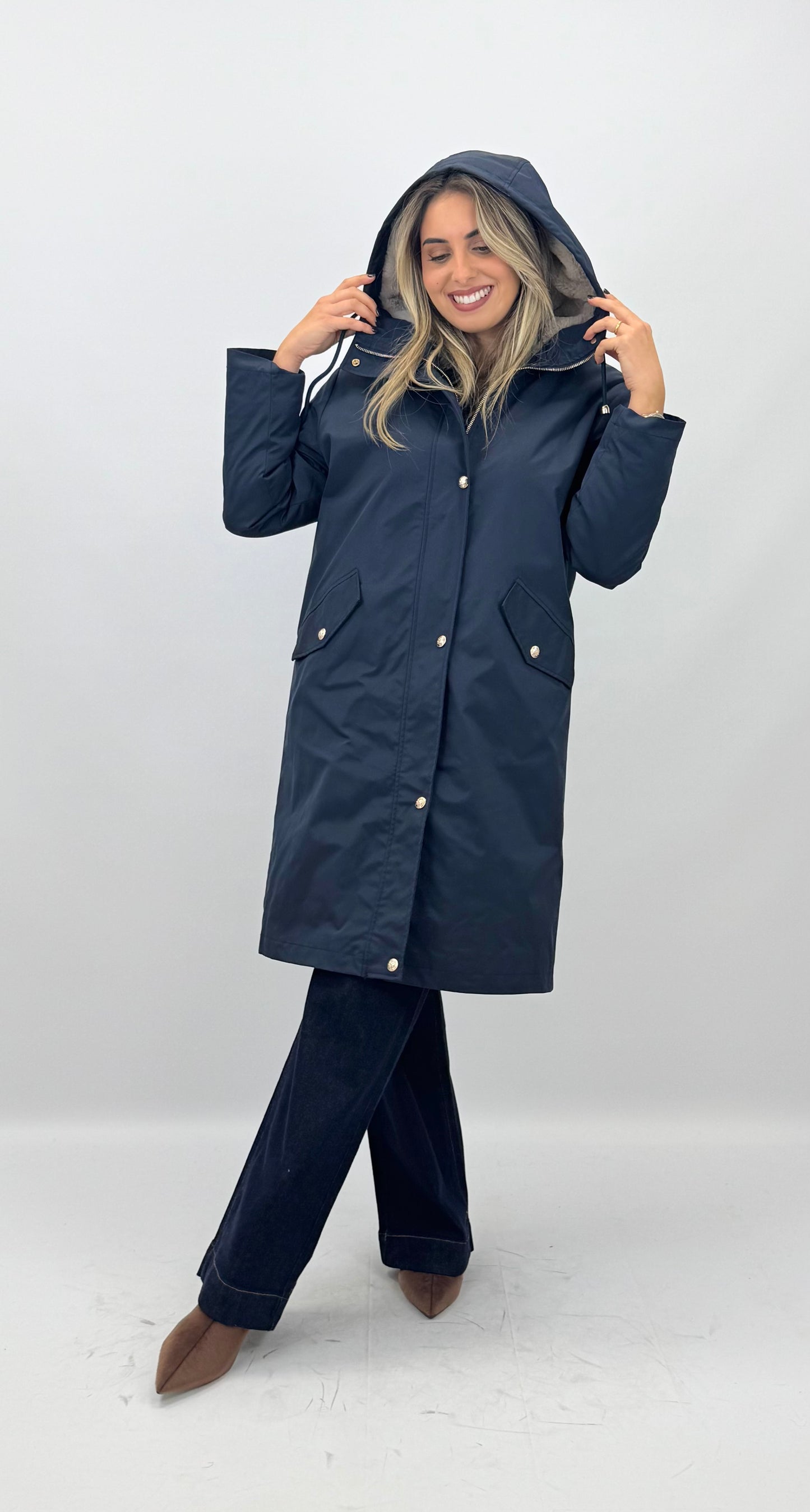 Casaco/parka azul-marinho com interior pelinho bege