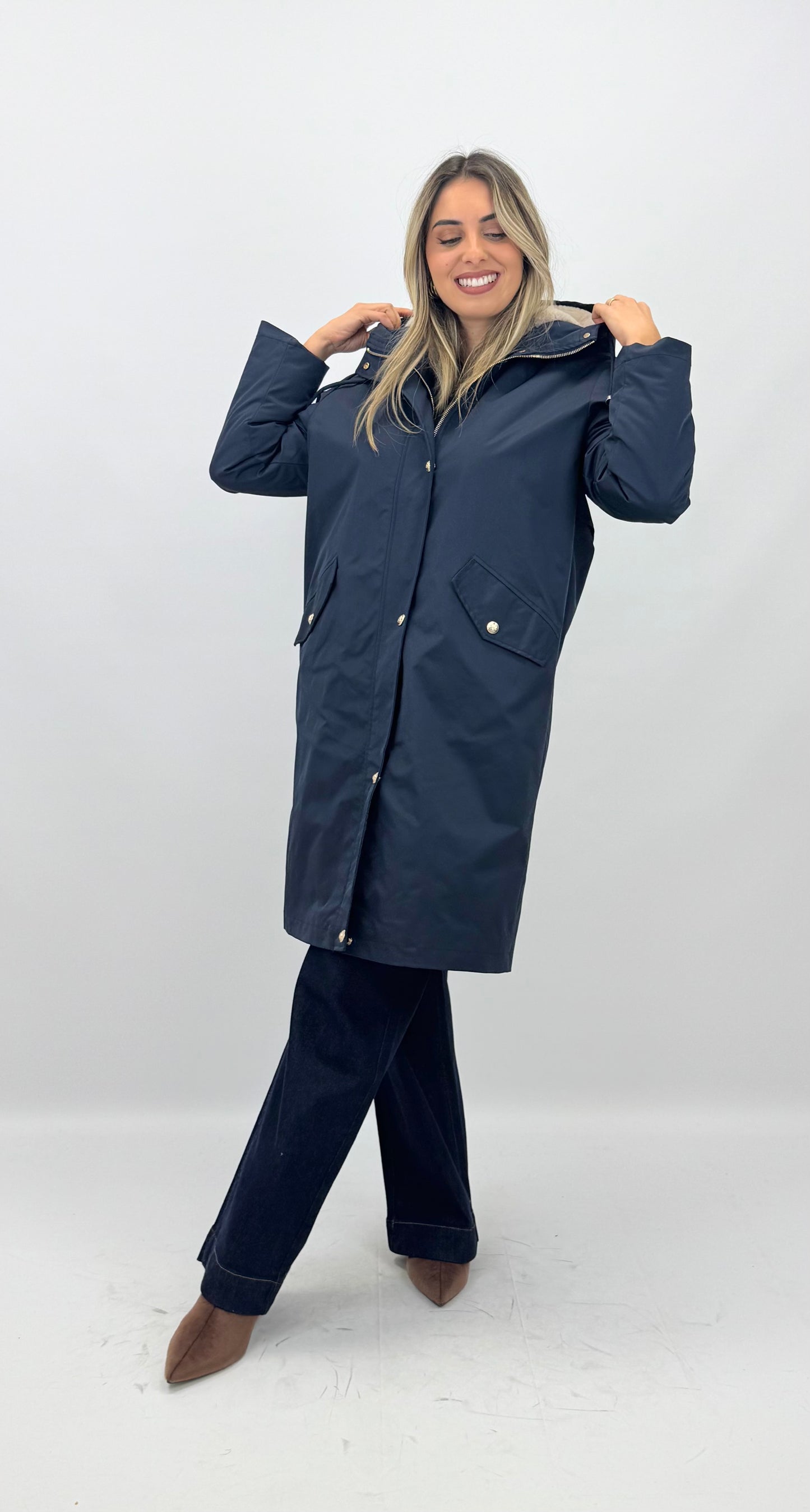 Casaco/parka azul-marinho com interior pelinho bege
