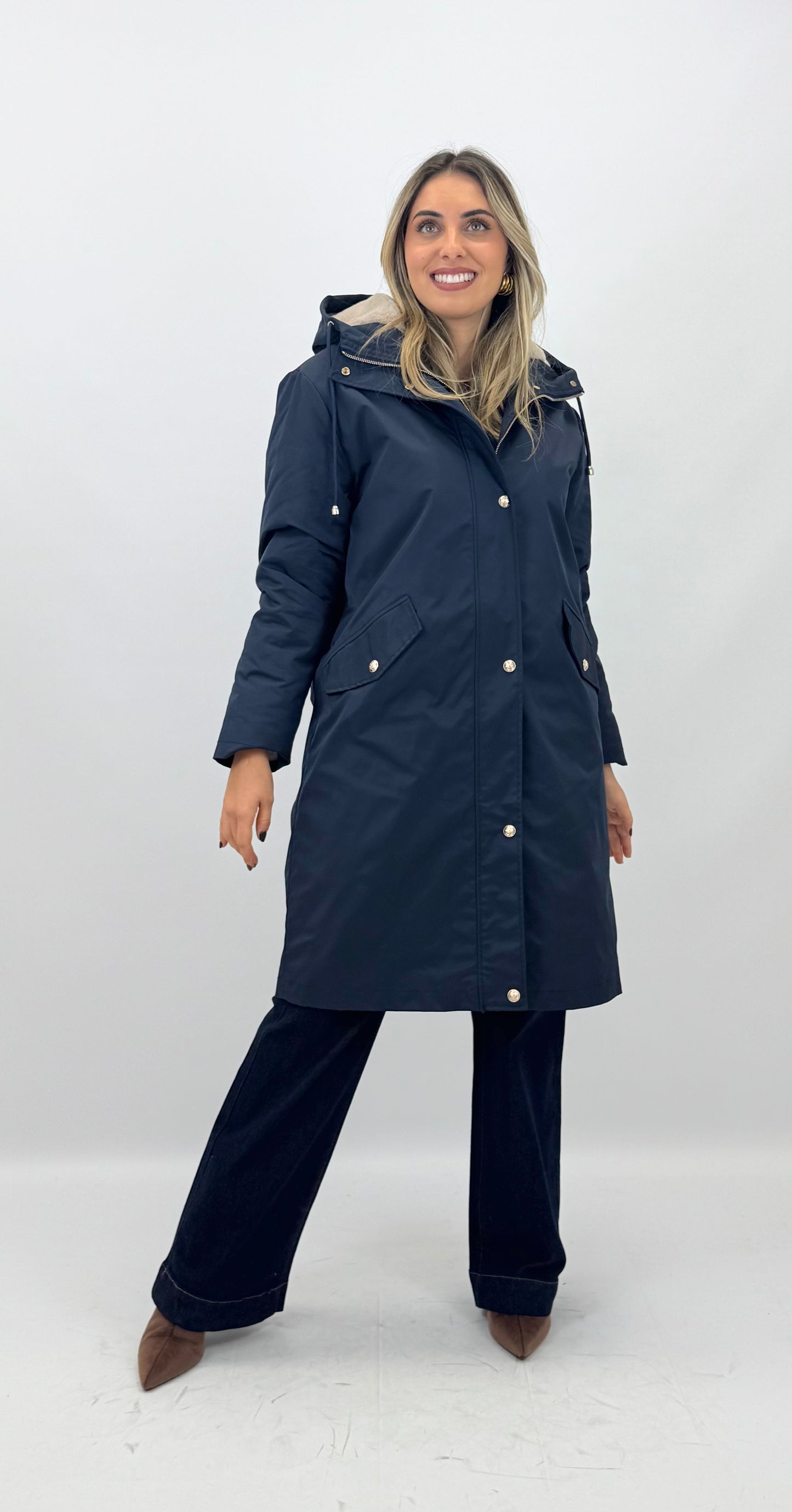 Casaco/parka azul-marinho com interior pelinho bege