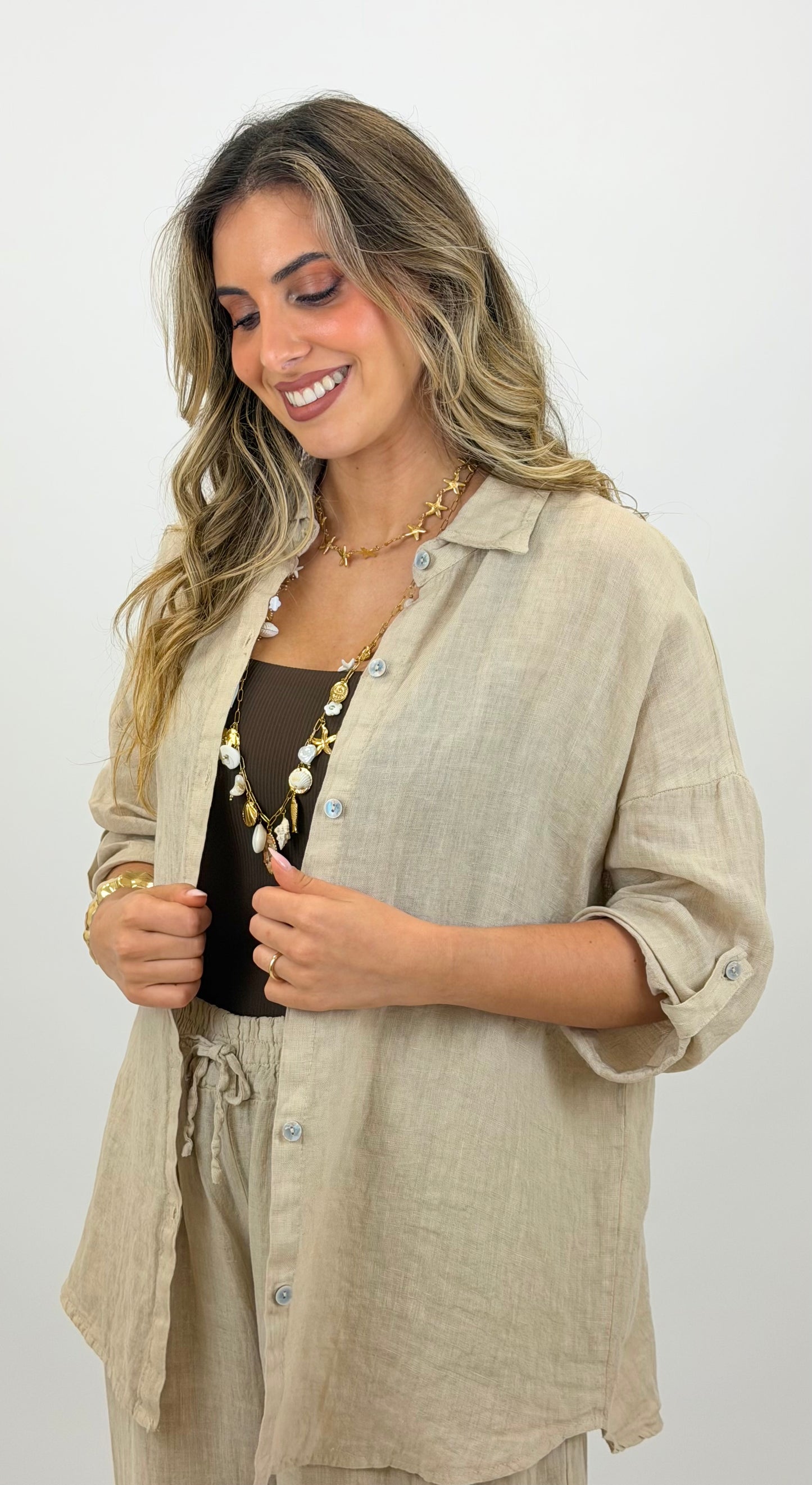 Camisa linho bege