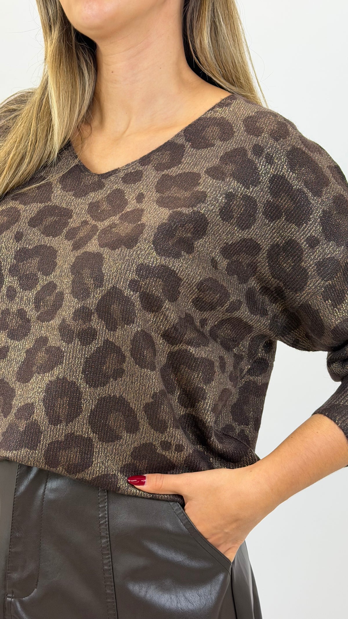 Camisola malha animal-print castanho e bronze