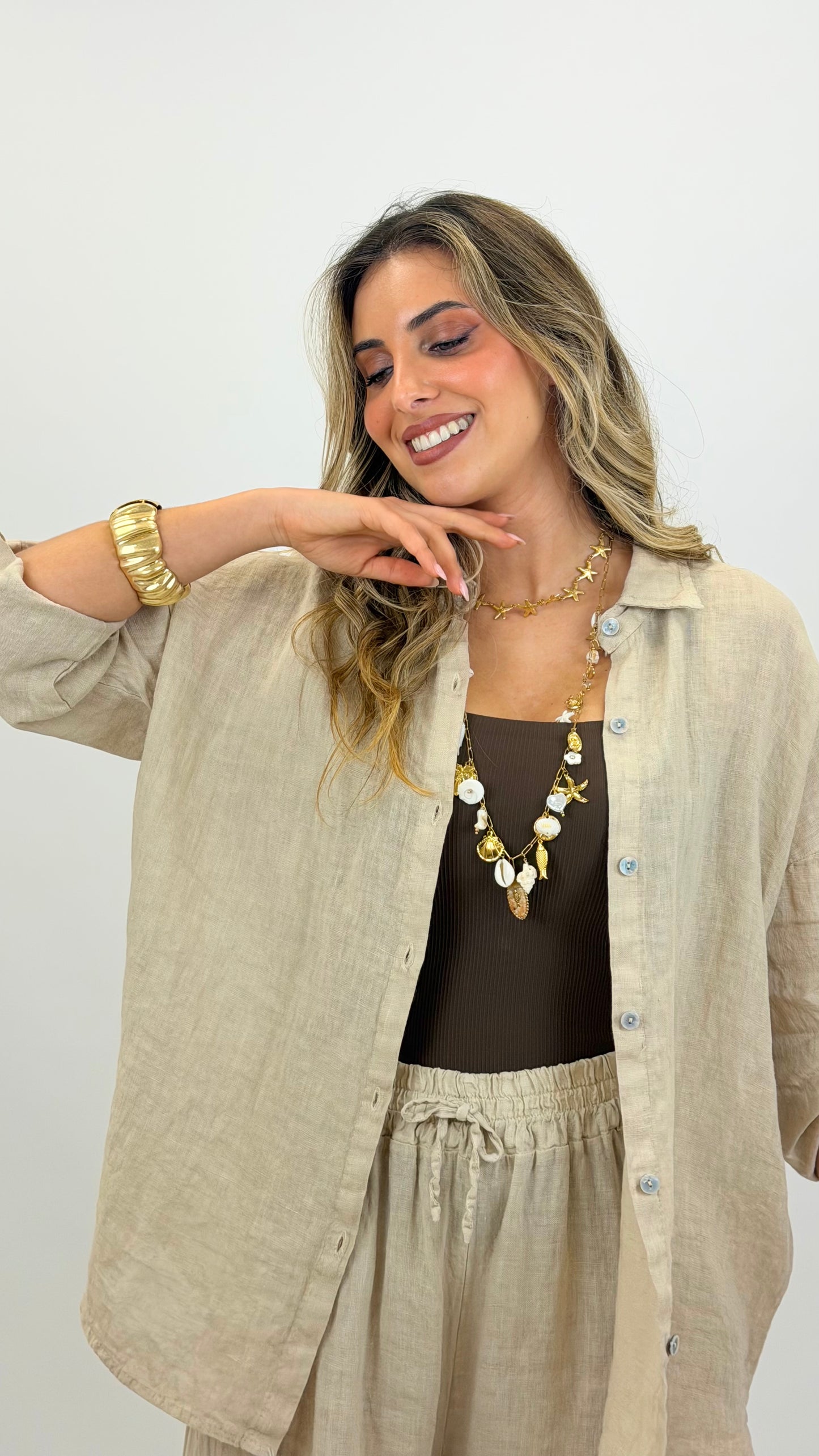 Camisa linho bege
