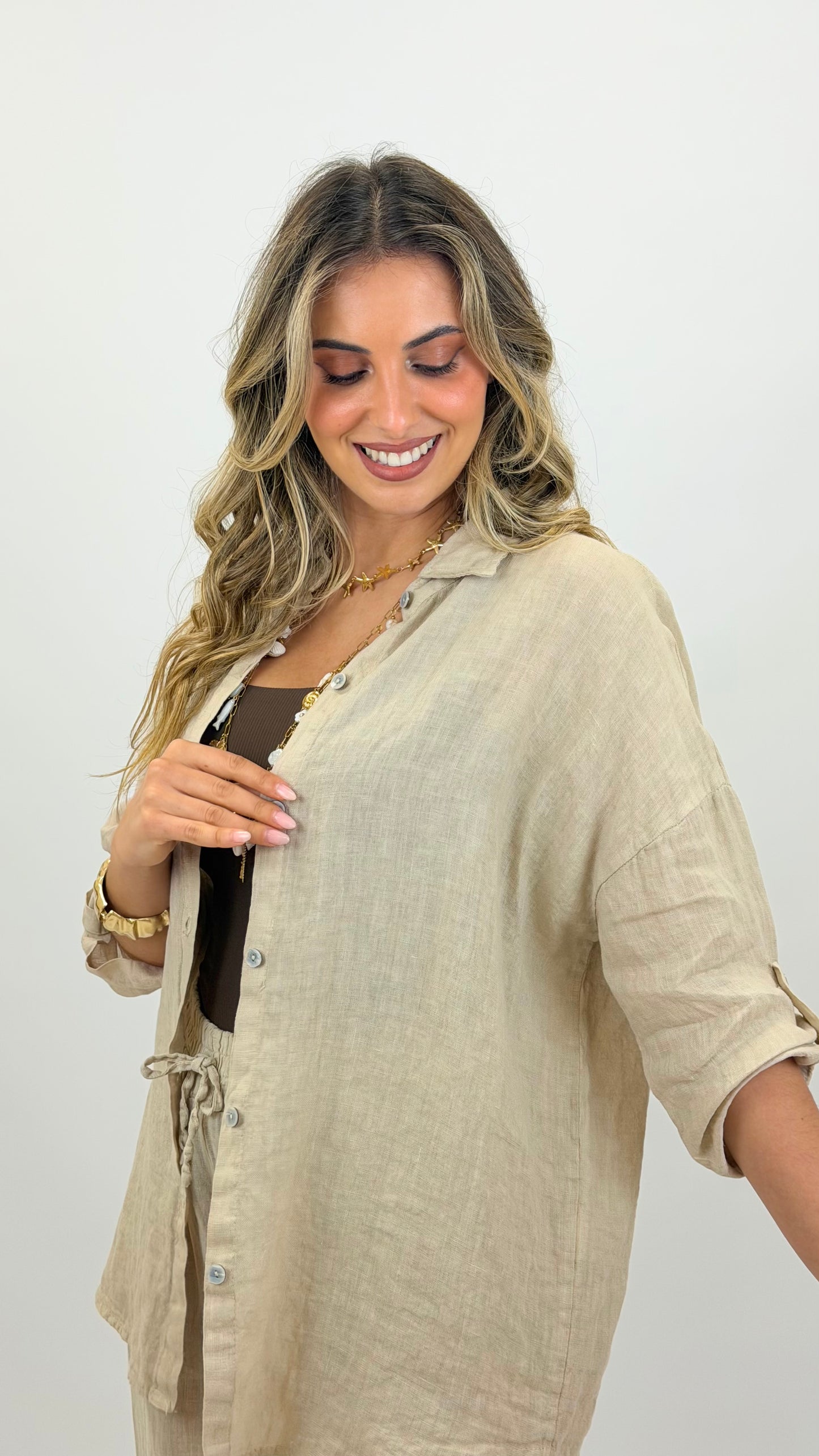 Camisa linho bege
