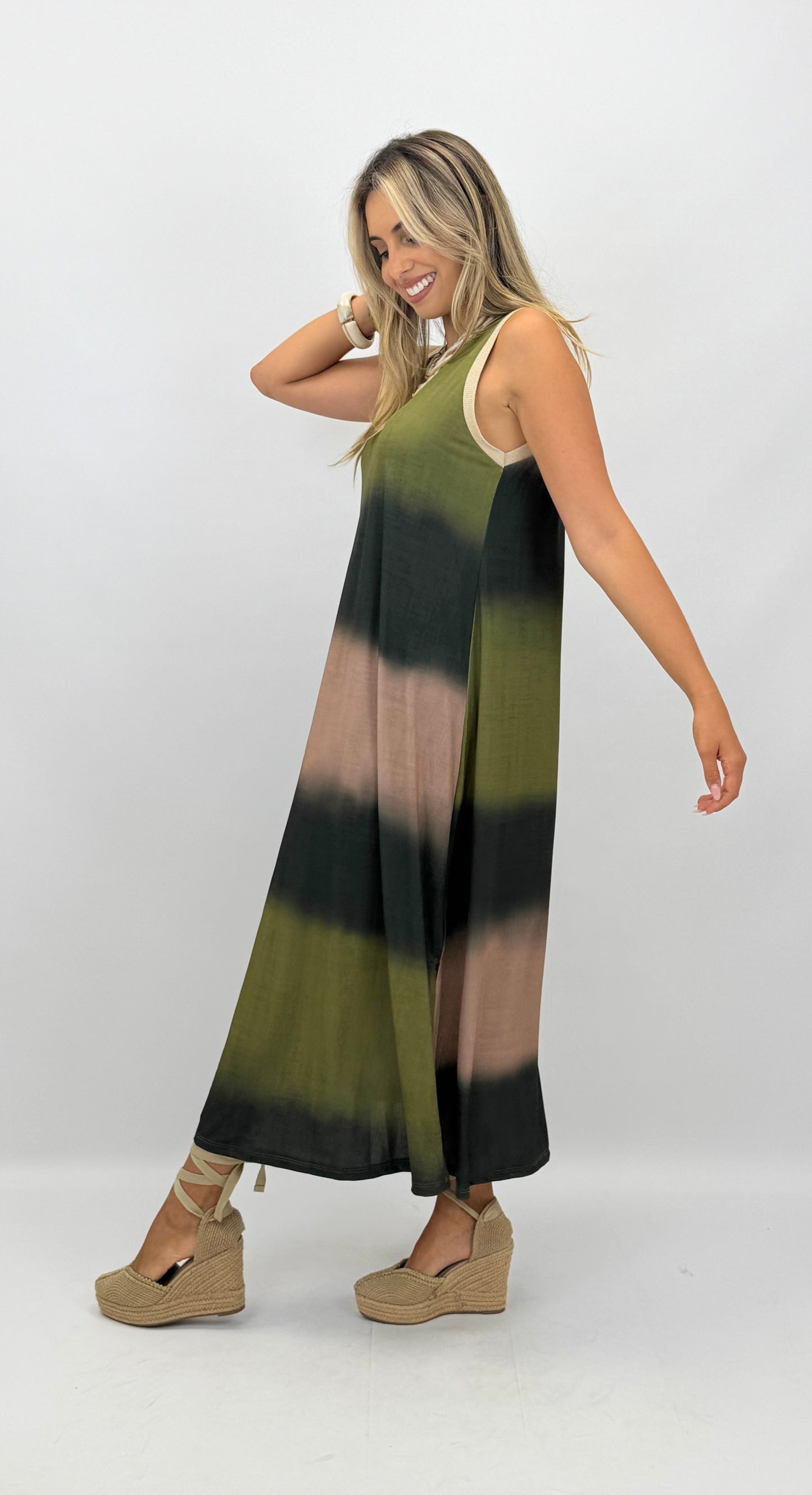 Vestido malha-fria degradé tons verde