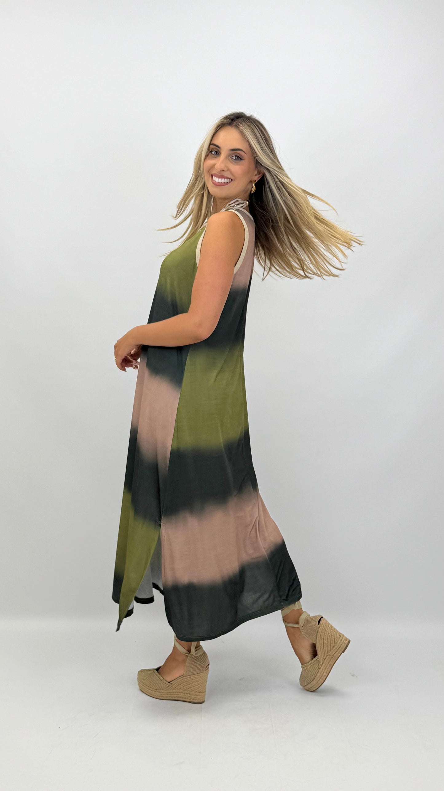 Vestido malha-fria degradé tons verde