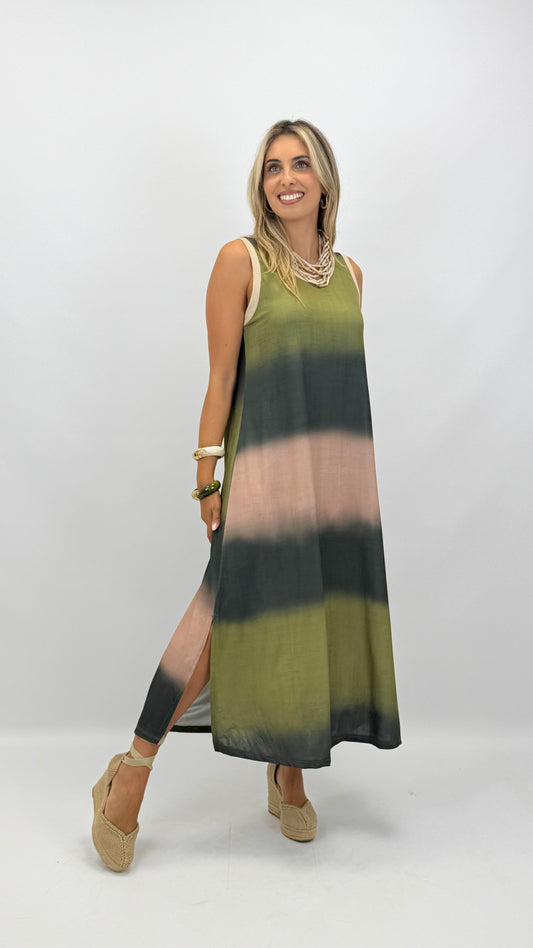 Vestido malha-fria degradé tons verde